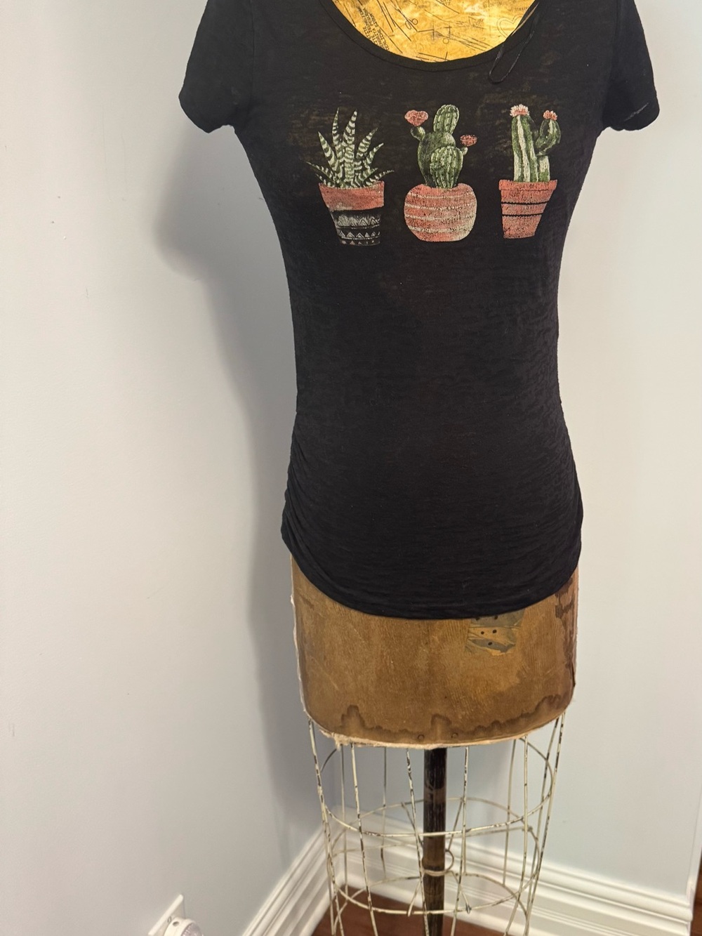 Tag Black Short Sleeve Tee with Potted Cactus Graphic